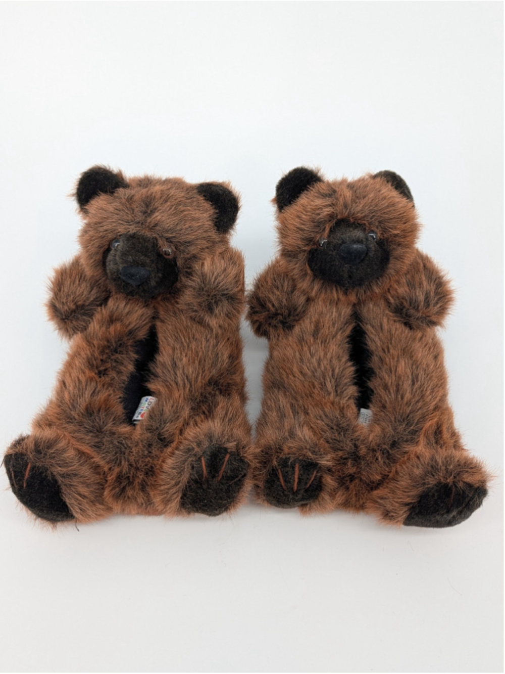 Vintage Love Mates Brown Teddy Bear Plush Slippers Womens L 8-10 Novelty